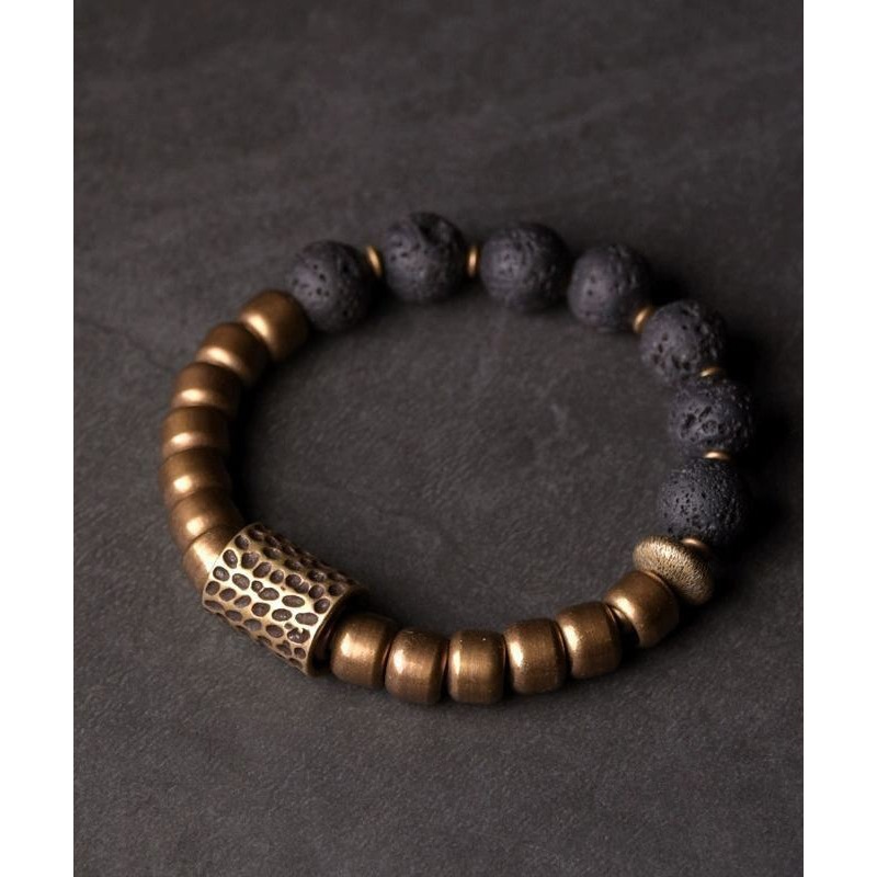 Retro Men Colorblock Ancient Gold Beads Bracelet