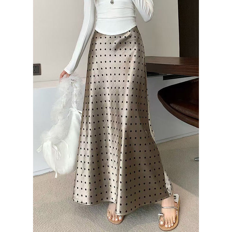 Slim Fit Champagne Color Dot High Waist Silk Skirts Fall