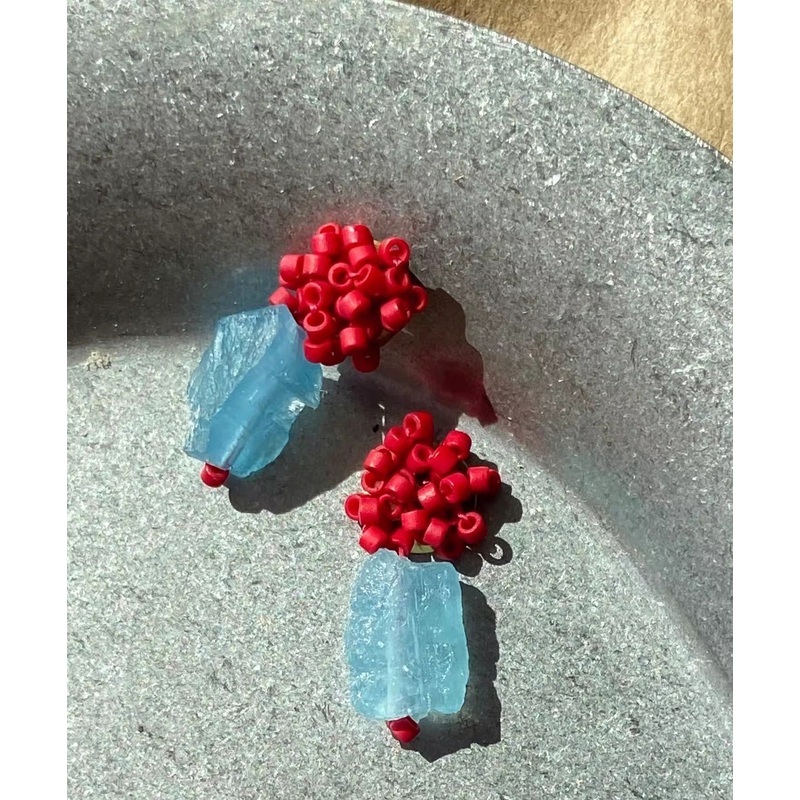 Vogue Red Alloy Gem Stone Beads Raspberry Stud Earrings