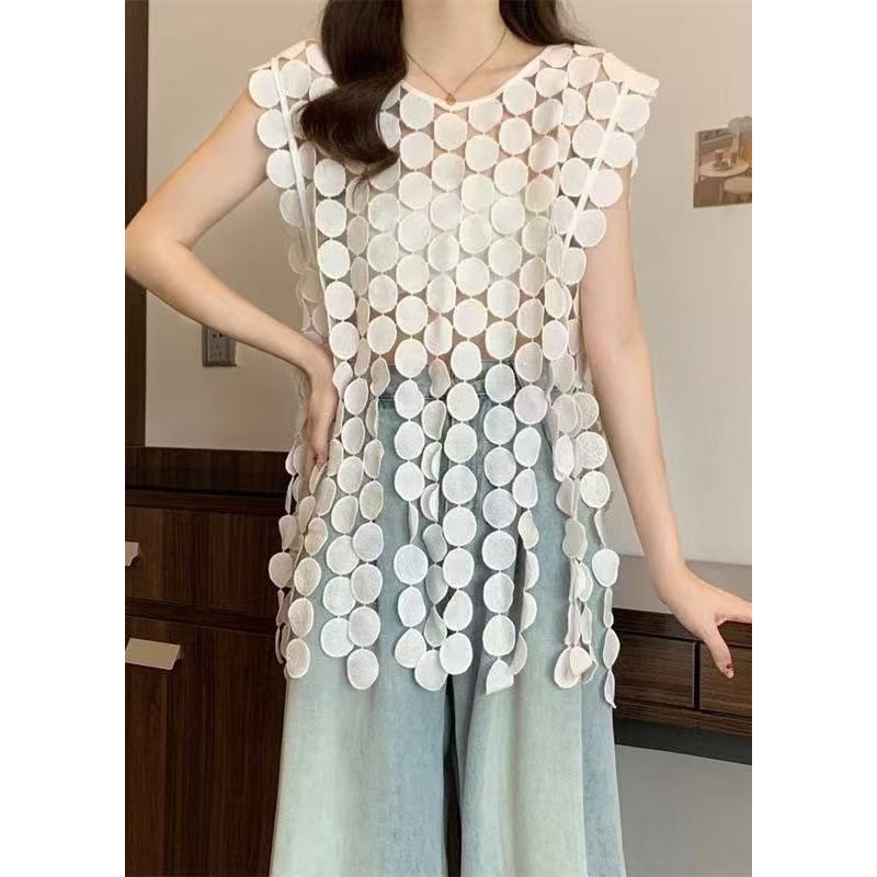 White Hollow Out Original Design Tops O Neck Summer