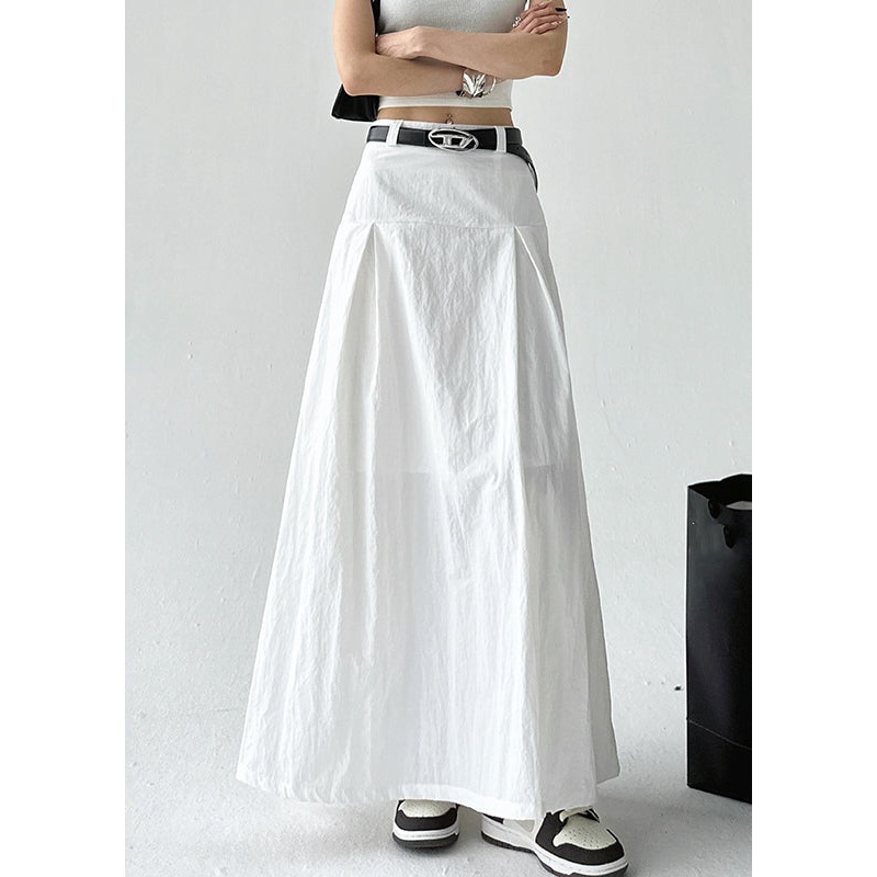 White Solid High Waist Cotton Summer Skirt Zippered