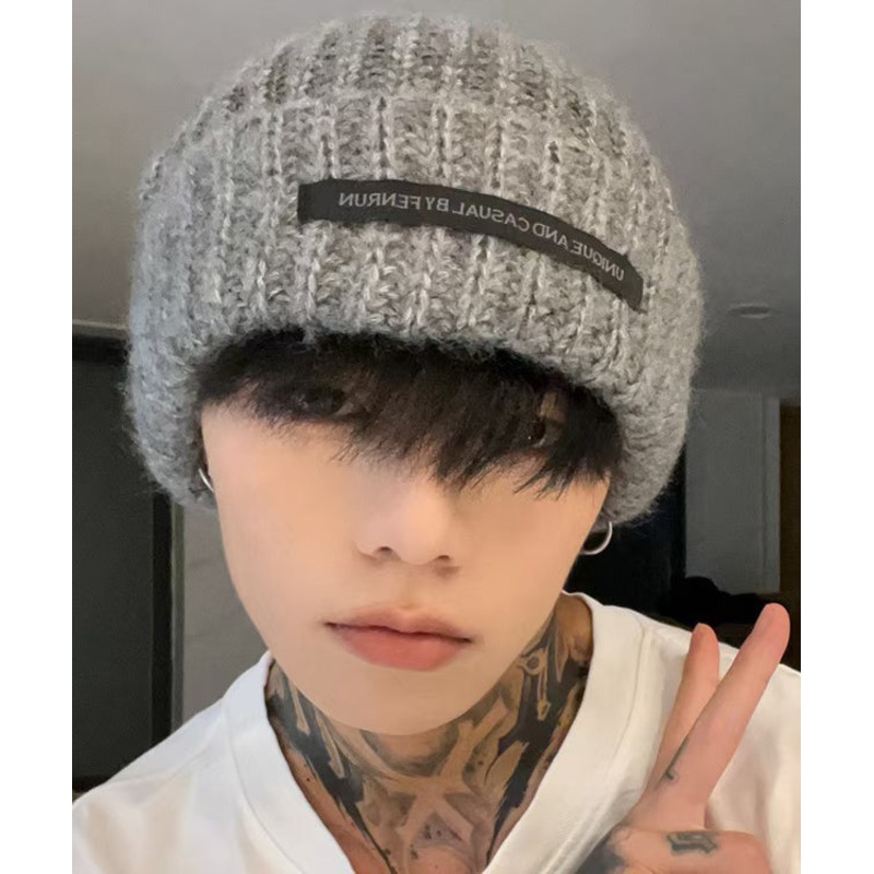 Boutique Grey Warm Men Knit Bonnie Hat