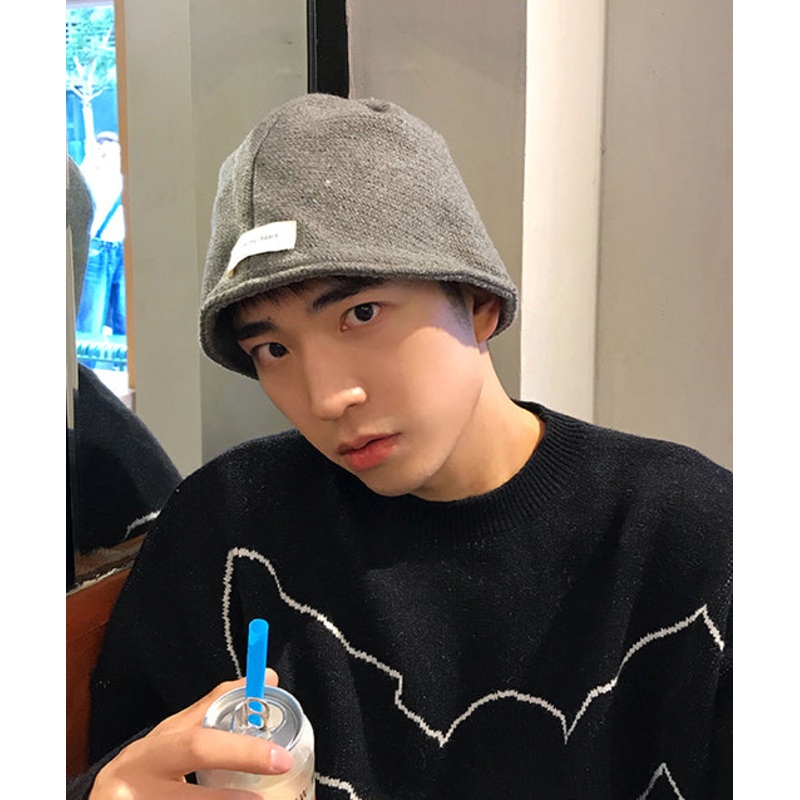 Boutique Versatile Grey Men Woolen Bucket Hat