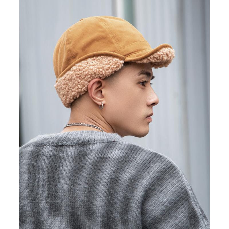 Chic Khaki Versatile Warm Fleece Wool Lined Men Hat
