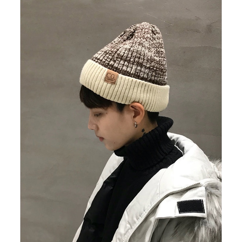 Fashion Beige Men Knit Warm Fleece Bonnie Hat