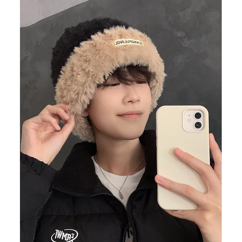 Fine Black Faux Fur Patchwork Men Knit Bonnie Hat