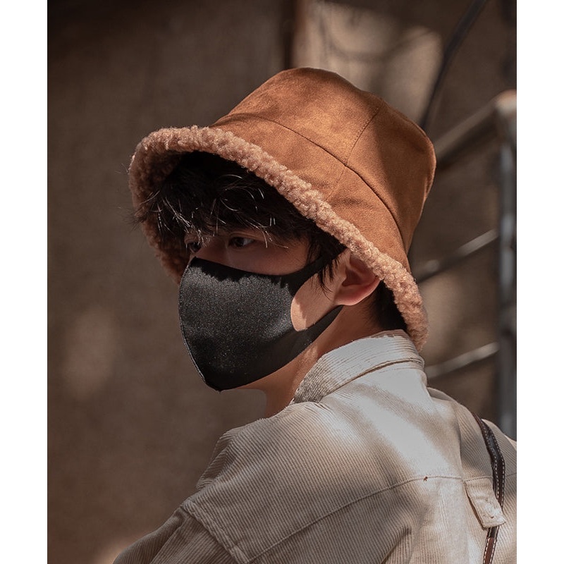 Korean Version Caramel Men’s Suede Fuzzy Wool Lined Bucket Hat