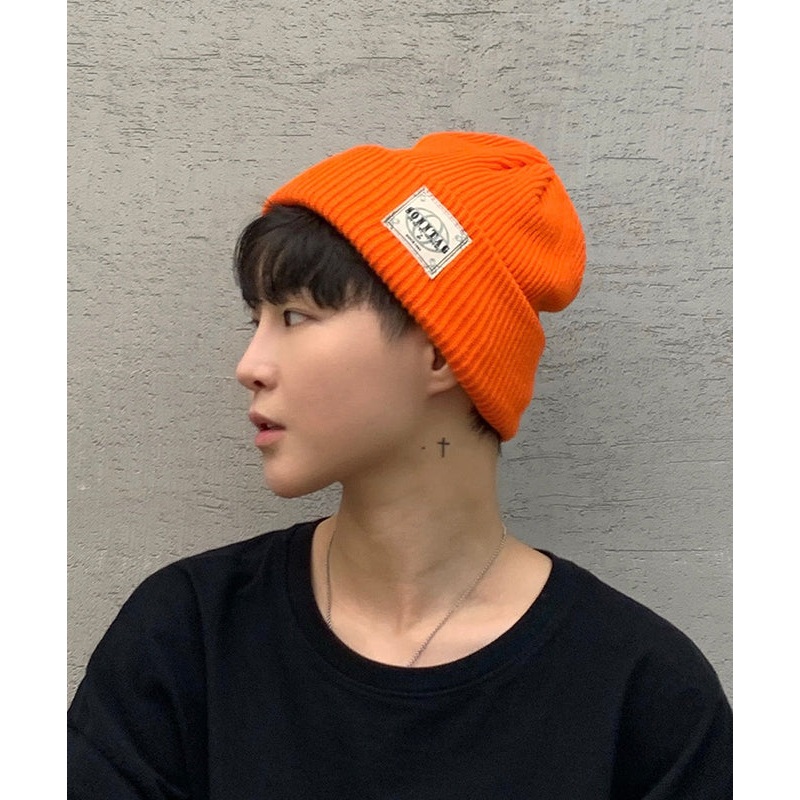 Men Japanese Style Hip Hop Orange Knitted Boonie Hat
