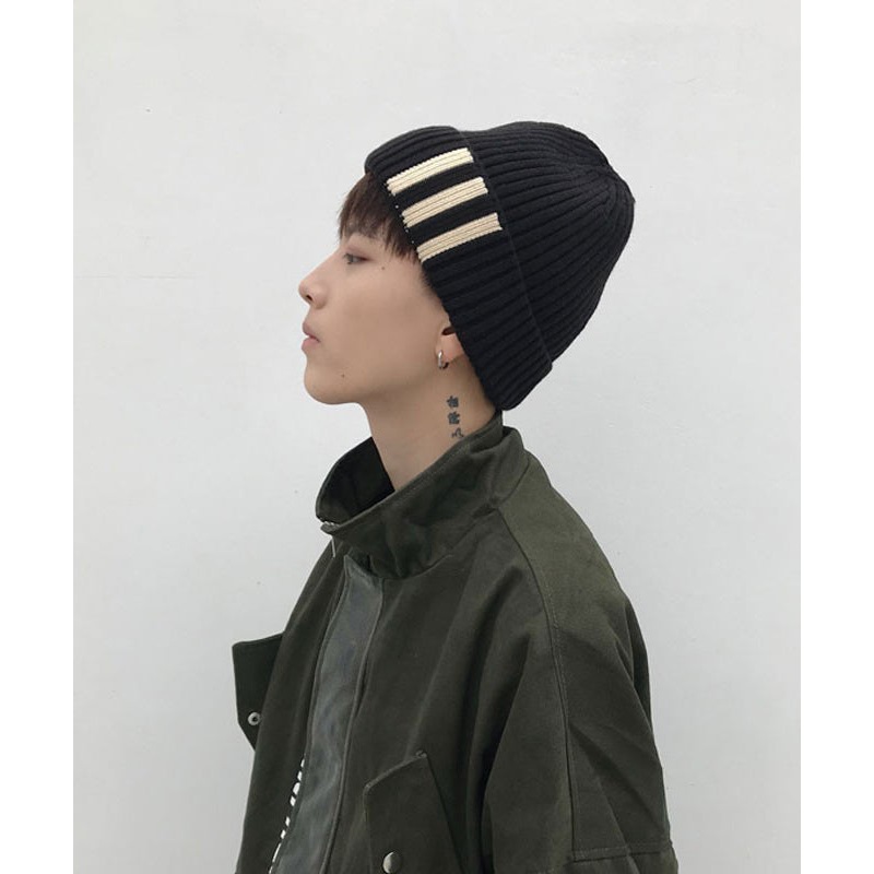 New Black Striped Warm Men Knit Bonnie Hat