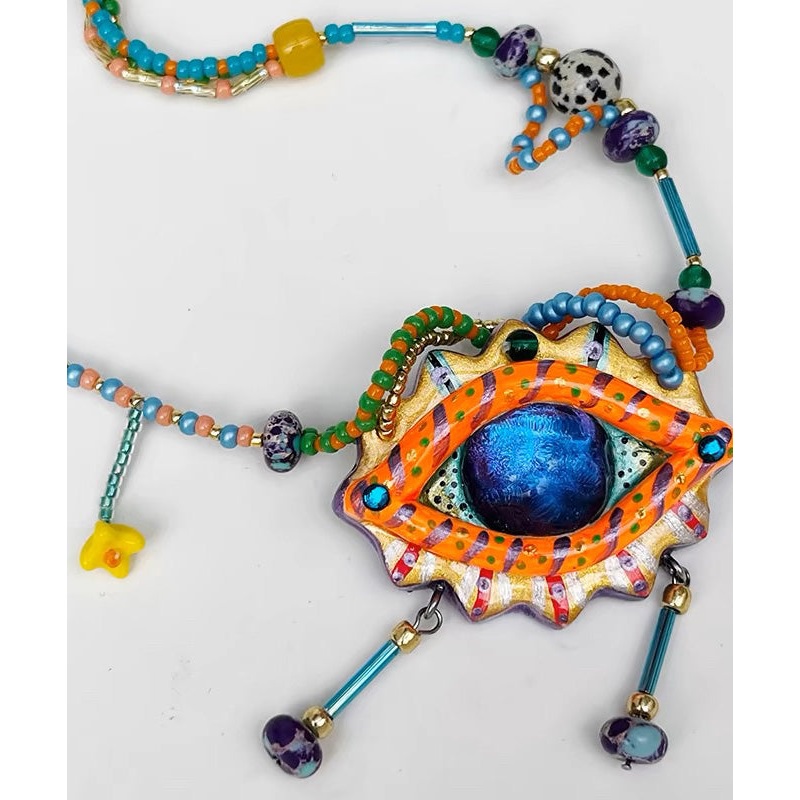 Original Design Rainbow Alloy Beading Tassel Pendant Necklace