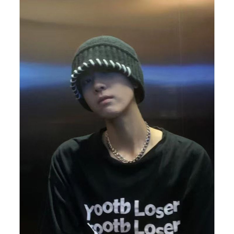 Stylish Black Patchwork Warm Men Knit Bucket Hat