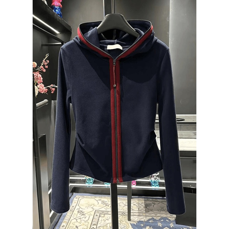 Slim Fit Navy Hooded Zip Up Cotton Coat Spring