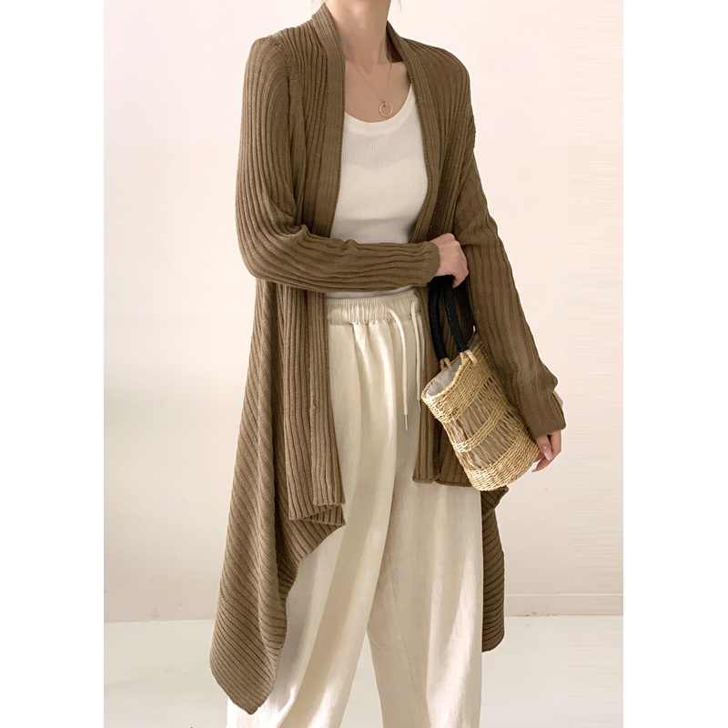Beautiful Tea Green Asymmetrical Ice Silk Knit Cardigan Spring