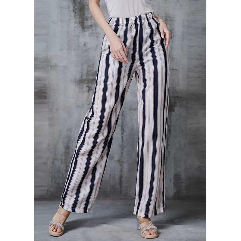 Casual Apricot Striped Cotton Straight Pants Spring