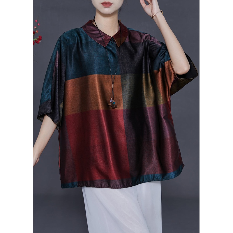 Vintage Colorblock Oversized Silk Shirts Summer