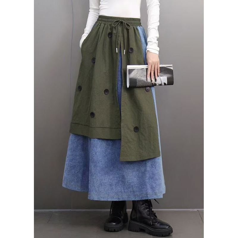 Army Green Asymmetrical Elastic Waist Maxi Skirts