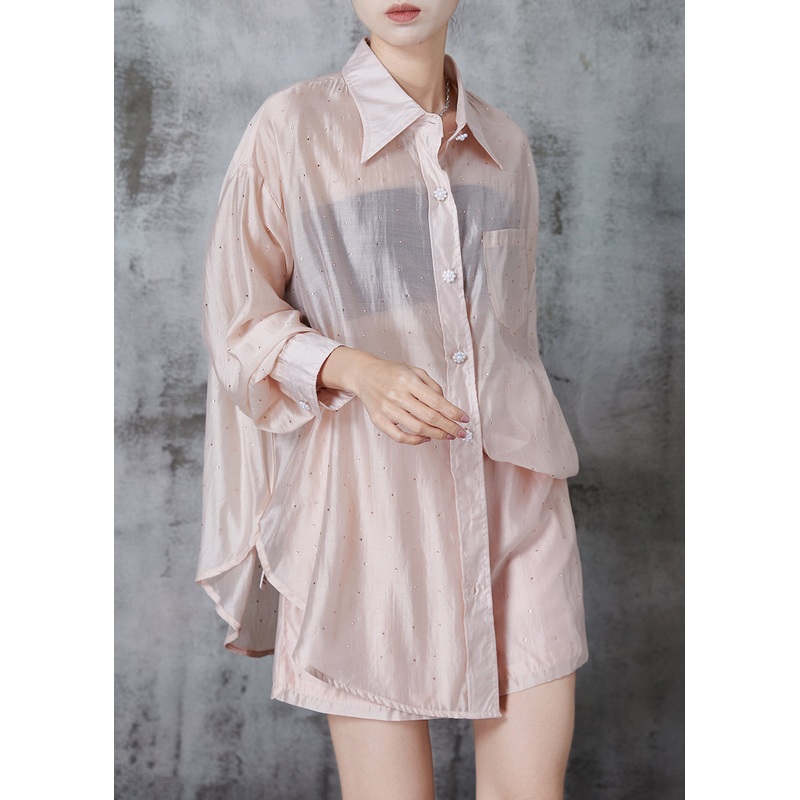 Apricot Rhinestone Two Piece Set Women Clothing Oversized Fall