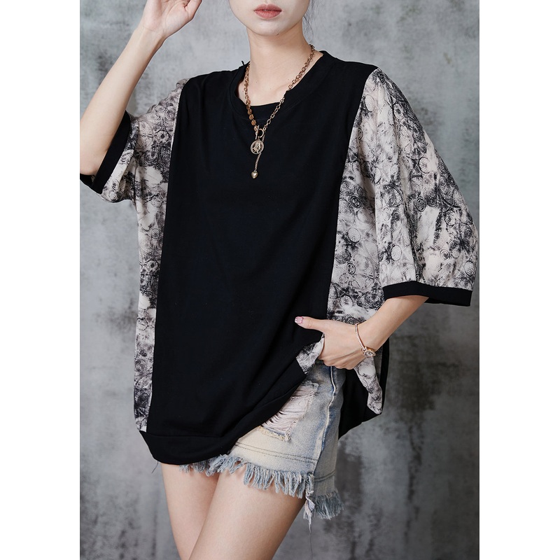 Fashion Black Oversized Patchwork Cotton Tanks Summer