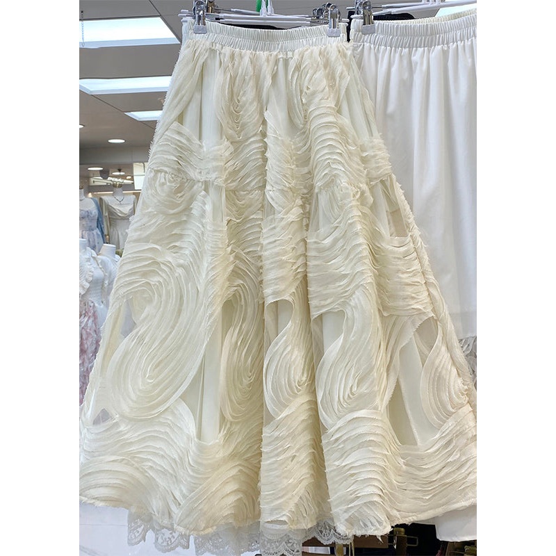 French Apricot High Waist Tulle Long Skirt Spring