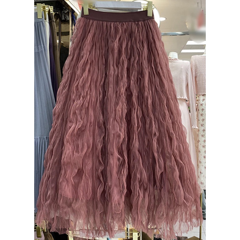 Plus Size Rose High Waist Wrinkled Tulle Maxi Skirts Spring