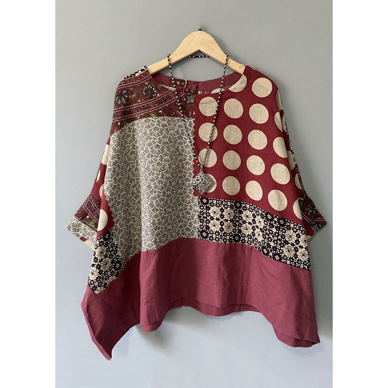 Retro Red O-Neck Print T Shirts Half Sleeve