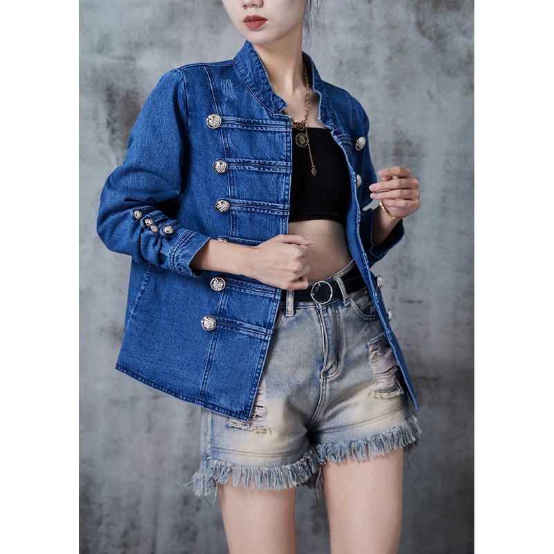 Style Navy Double Breast Denim Coats Fall
