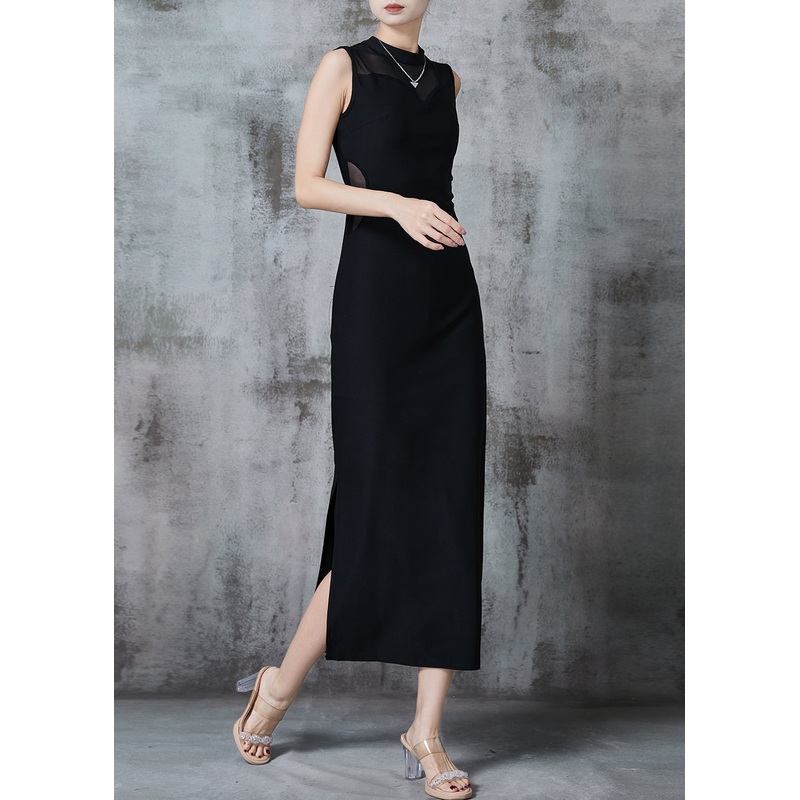 Women Black Backless Cotton Wraped Dresses Sleeveless