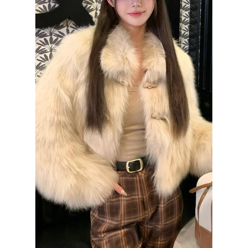 Bohemian Apricot Patchwork Button Mink Hair Coat Winter