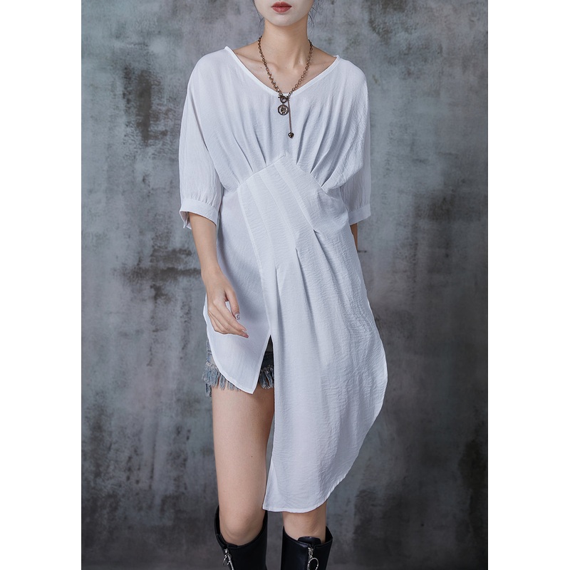Fine White Asymmetrical Cotton Beach Vest Summer