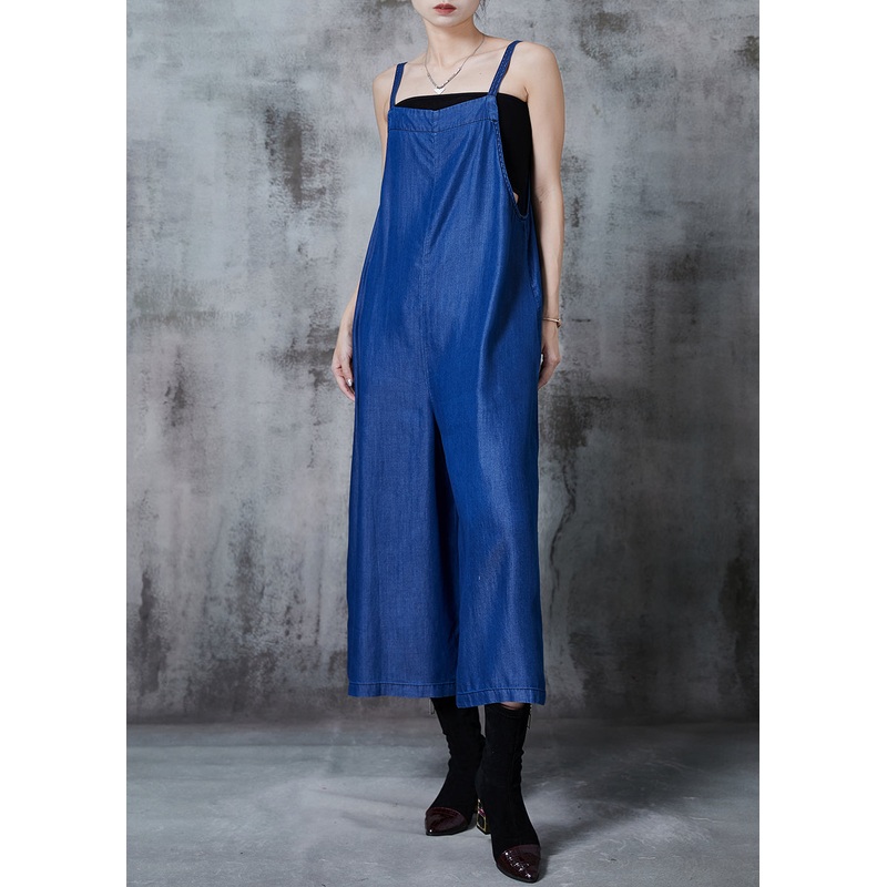 Fitted Blue Oversized Denim Overalls Jumpsuit Summer