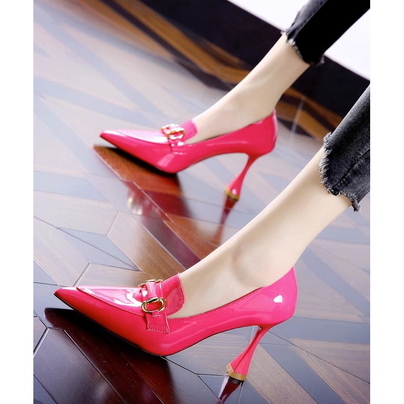Women Splicing Stiletto High Heels Rose Faux Leather Pointed Toe