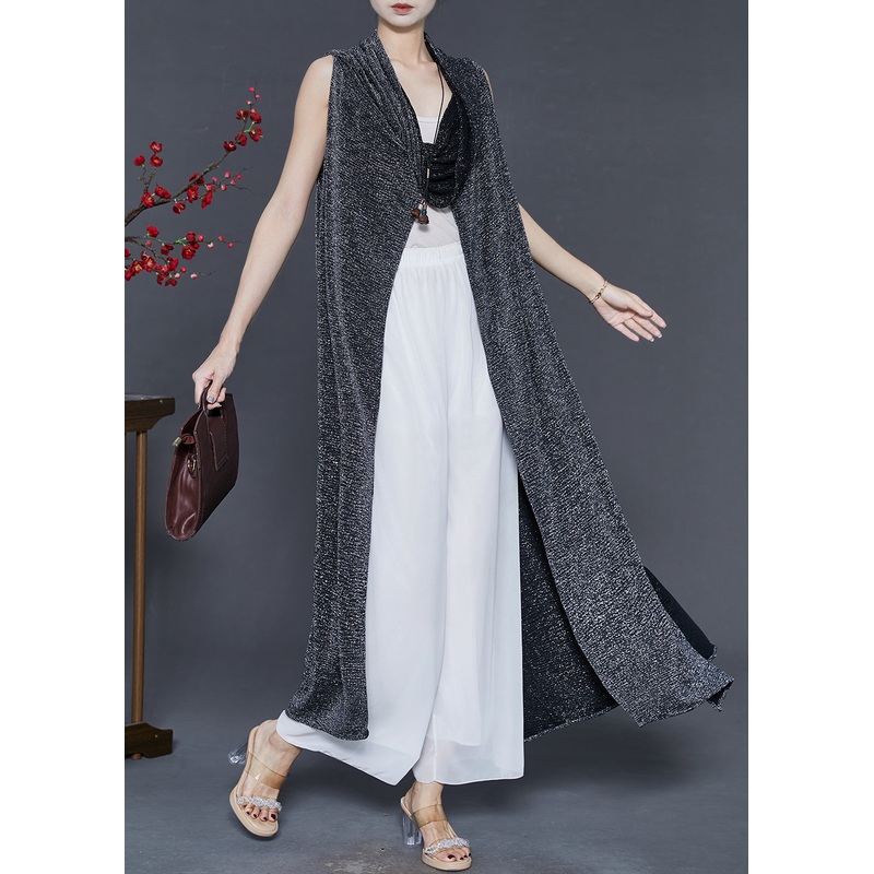 Beautiful Black Turtle Neck Sequins Long Cardigan Spring