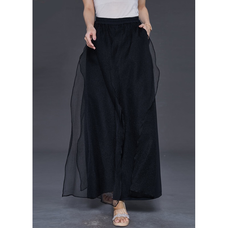 Boutique Black Elastic Waist Patchwork Tulle Skirts Spring