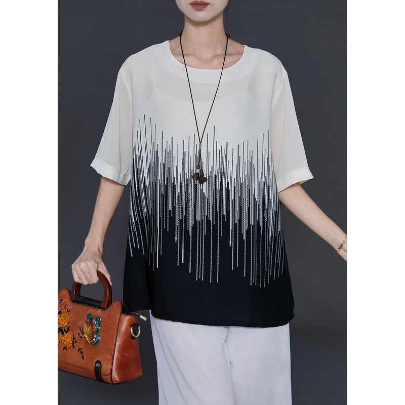 Classy Black Oversized Print Chiffon Tank Tops Summer
