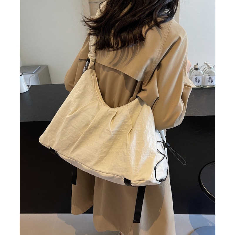 Fashion Beige Drawstring Solid Durable Nylon Messenger Bag