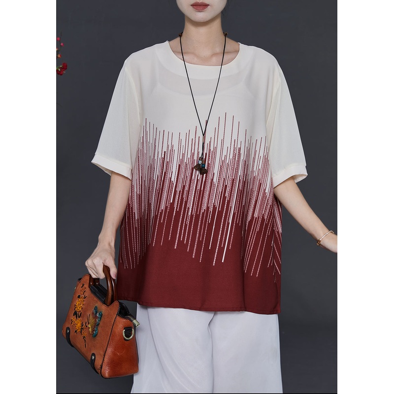 Red Print Chiffon Tank Tops Oversized Summer