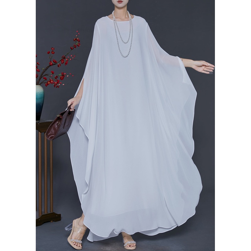 White Draping Chiffon Beach Dresses Oversized Summer