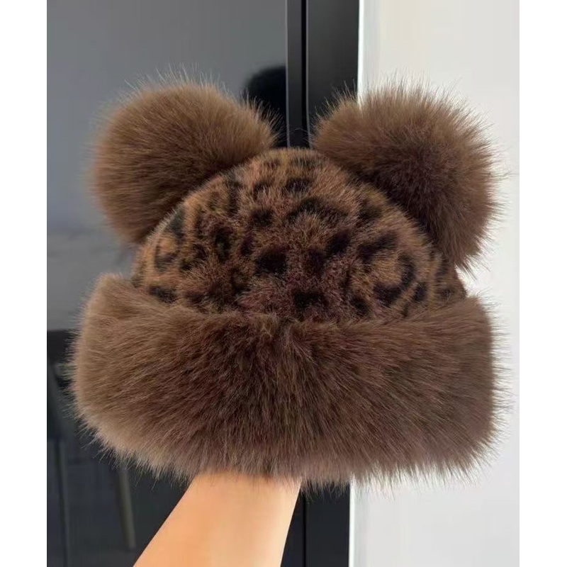 2025 New Leopard Print Thickened Warm Fuzzy Fur Hat