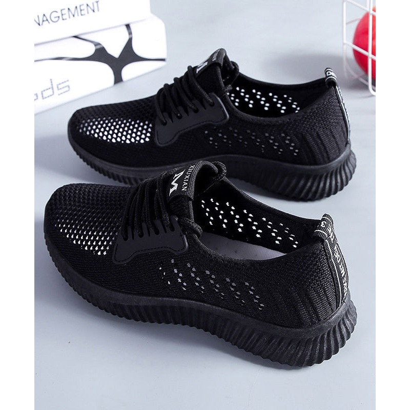 Black Hollow Out Breathable Mesh Splicing Flats