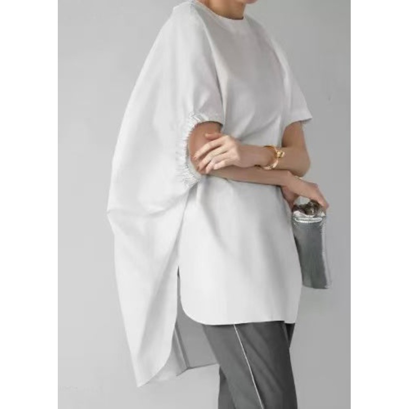 Casual White Oversized Cotton Tanks Cloak Sleeves