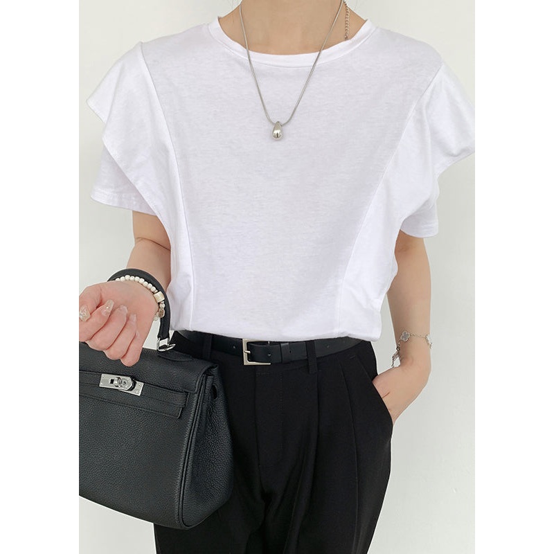 Casual White Ruffled Patchwork Cotton Tanks Summer
