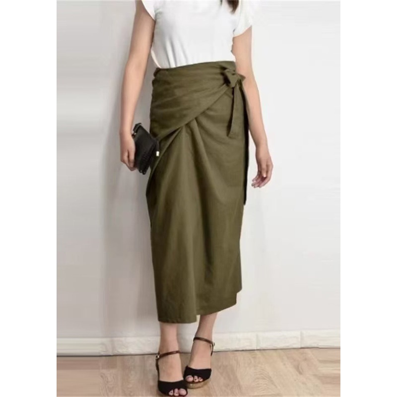 Chic Army Green Asymmetrical Linen Skirts Summer