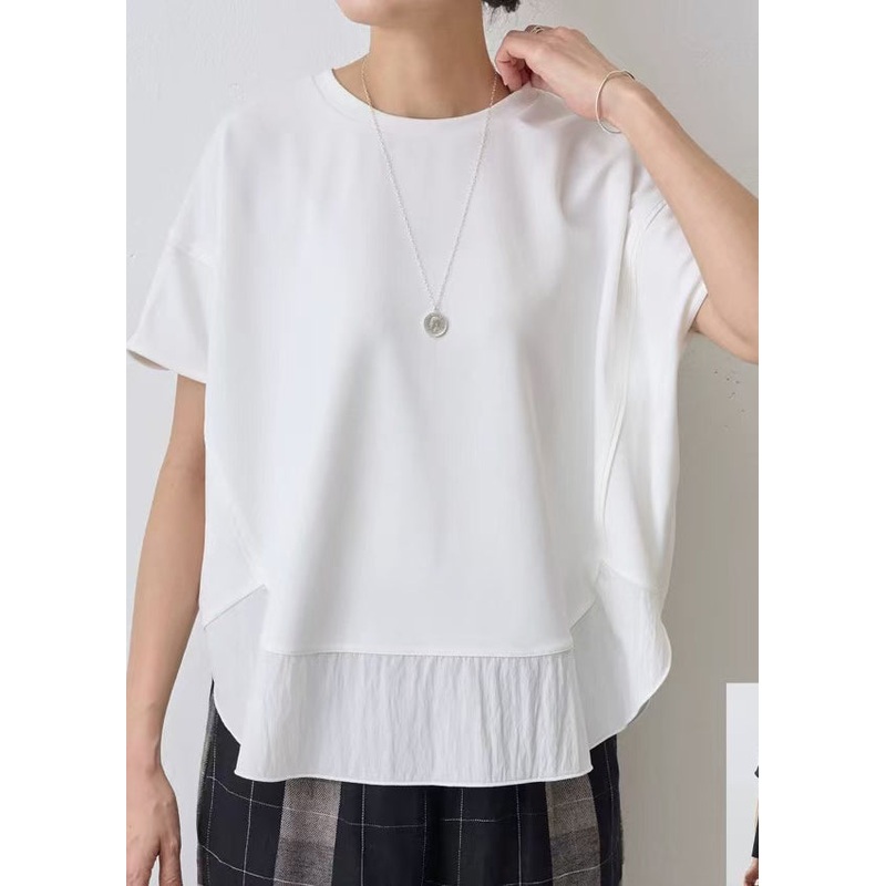 Classy White Oversized Patchwork Cotton Tank Summer