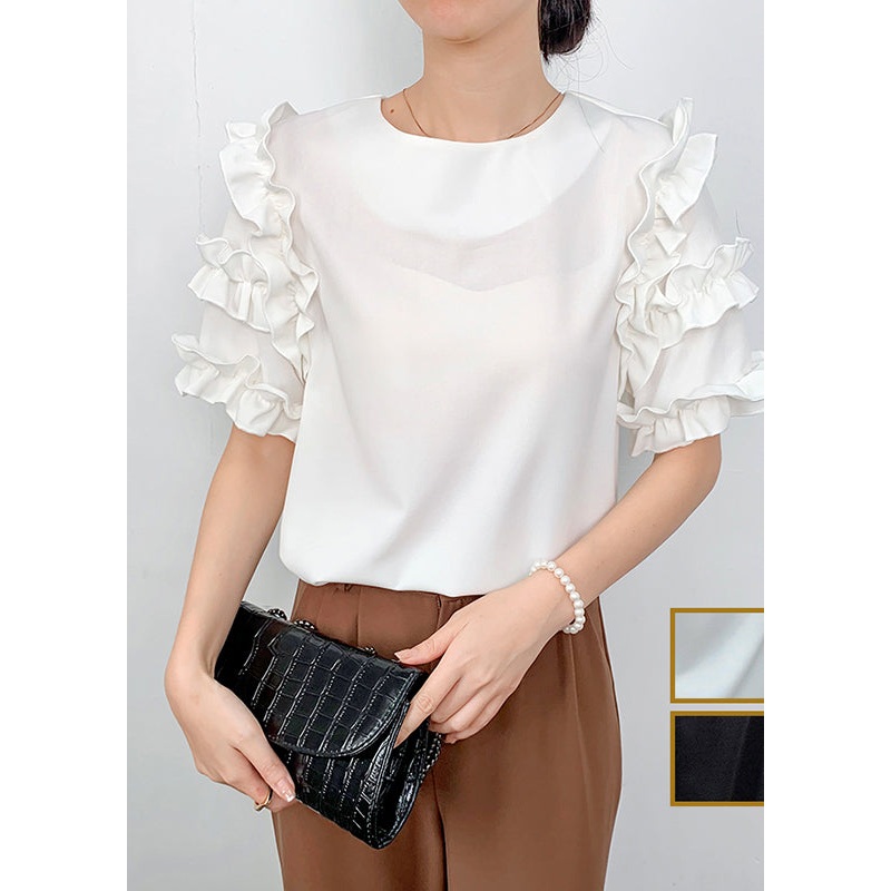Fine White Ruffled Chiffon Shirt Summer