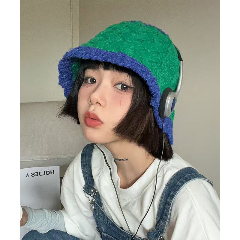 Stylish Green Warm Cotton Knit Bucket Hat