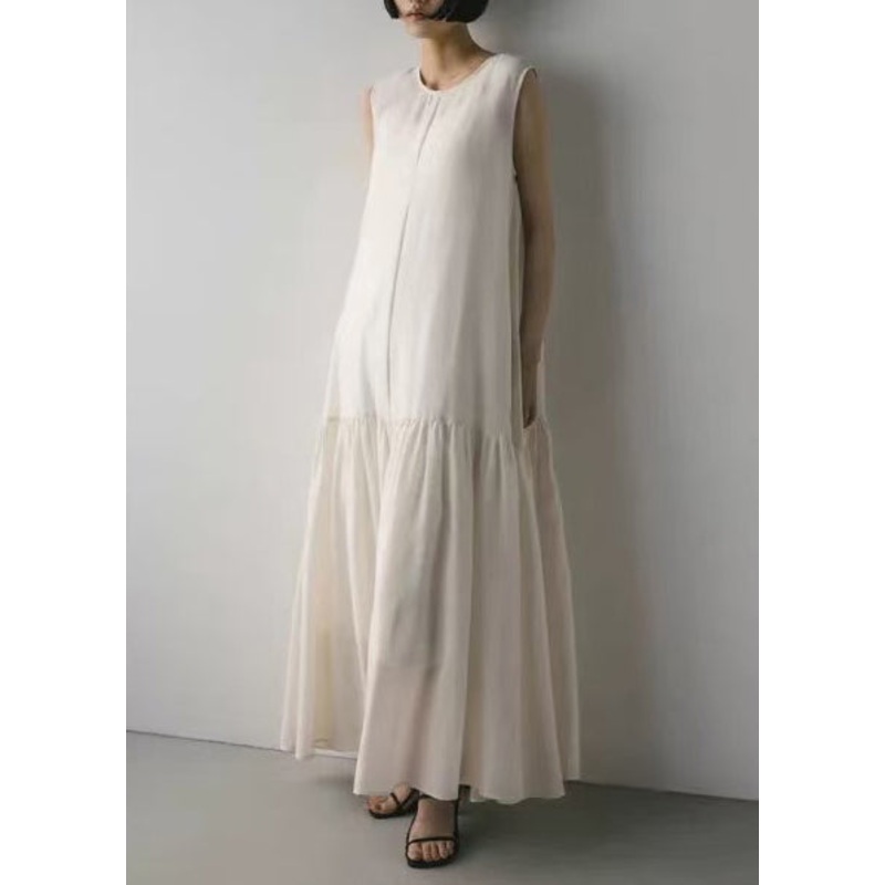White Patchwork Cotton Maxi Dresses Exra Large Hem Sleeveless