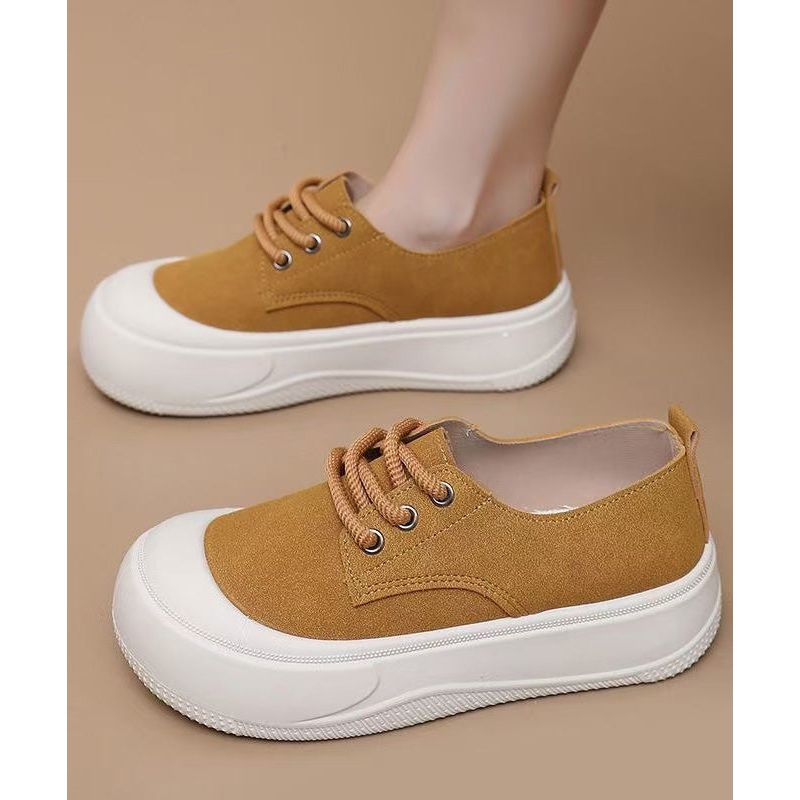Yellow Canvas Cross Strap Women Splicing Flat Shoes