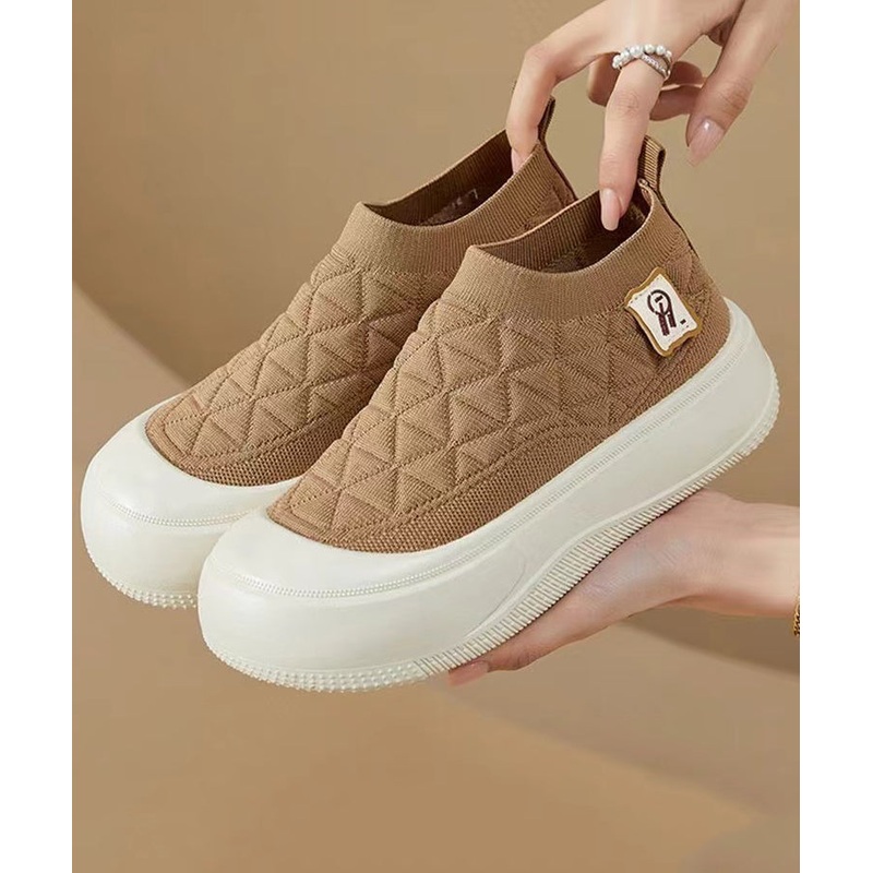 2025 Splicing Comfy Platform Flat Shoes Coffee Cotton Fabric