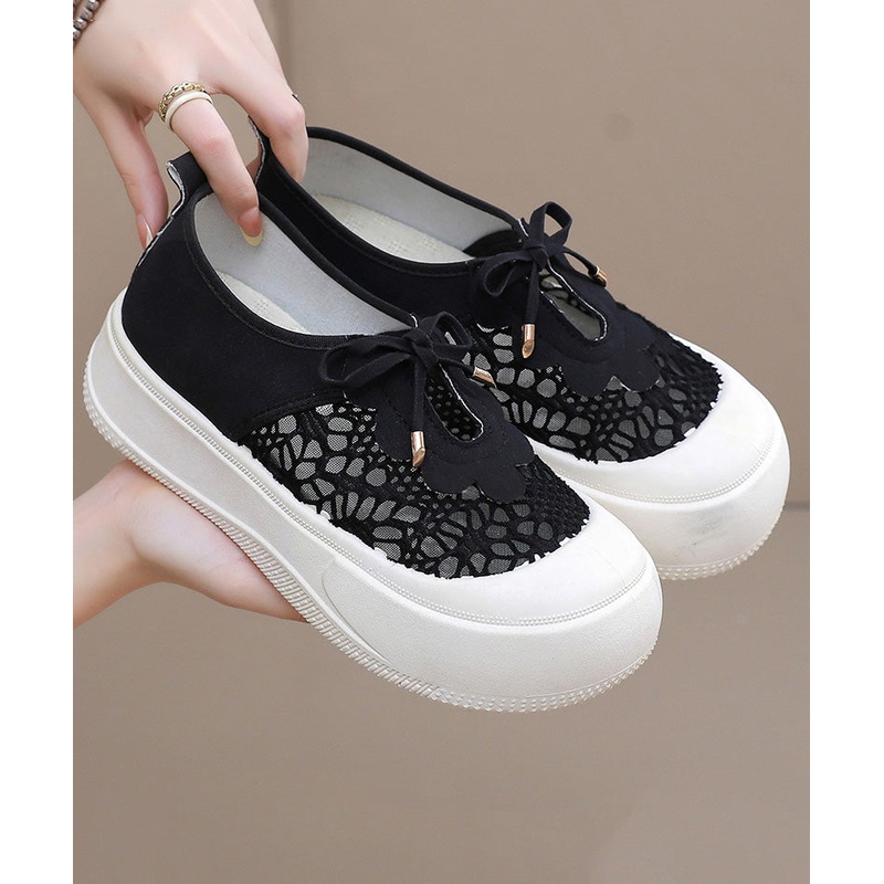 Black Casual Splicing Breathable Mesh Platform Flat Feet Shoes