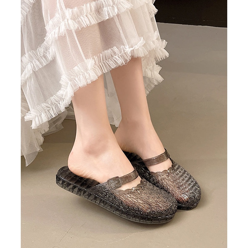 Black Comfortable Splicing Clear Slide Sandals